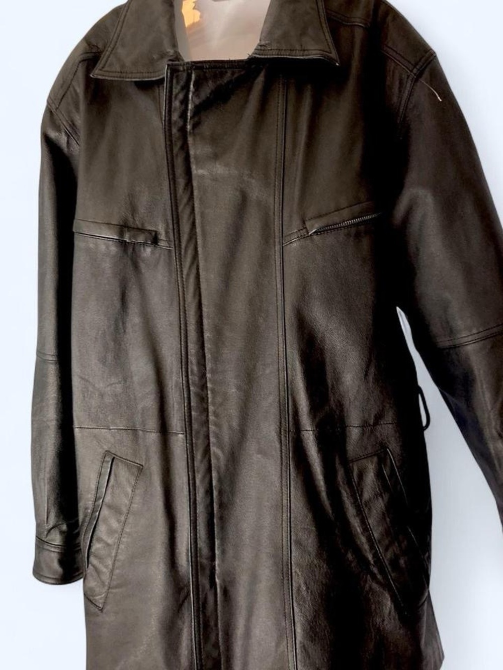 Wilson’s Men's Black Leather Long Coat S